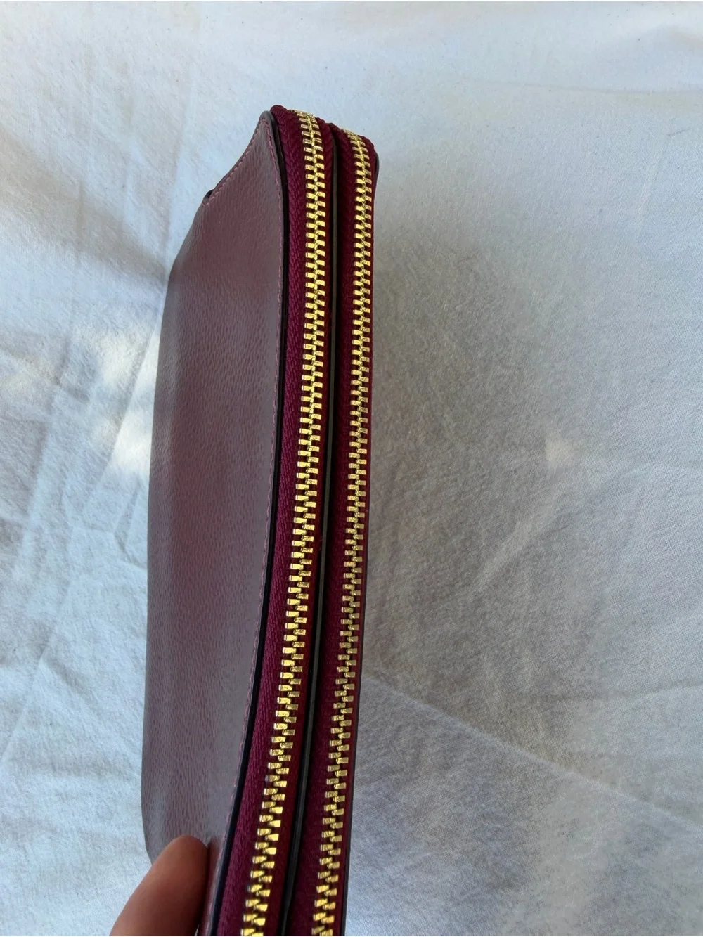 Coach Pebbled Leather Wristlet Clutch in Burgundy